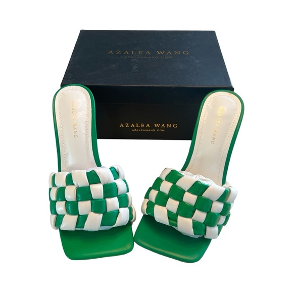 AZALEA WANG SIGRID‎ GREEN AND WHITE CHECKER BOARD STILETTO SANDAL Nib 7.5 - Picture 2 of 7